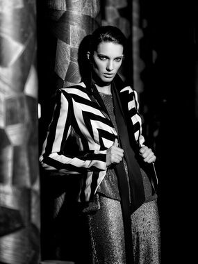 Mugler Couture Designer Black & White Striped Viscose Blazer Jacket, Sz 10 US